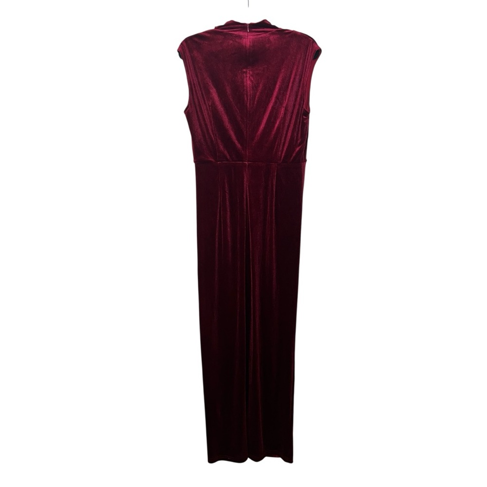 CoMMENSE Sleeveless Side Slit Velvet Mock Neck Maxi Dress NWT - Burgundy Large - Picture 4 of 11